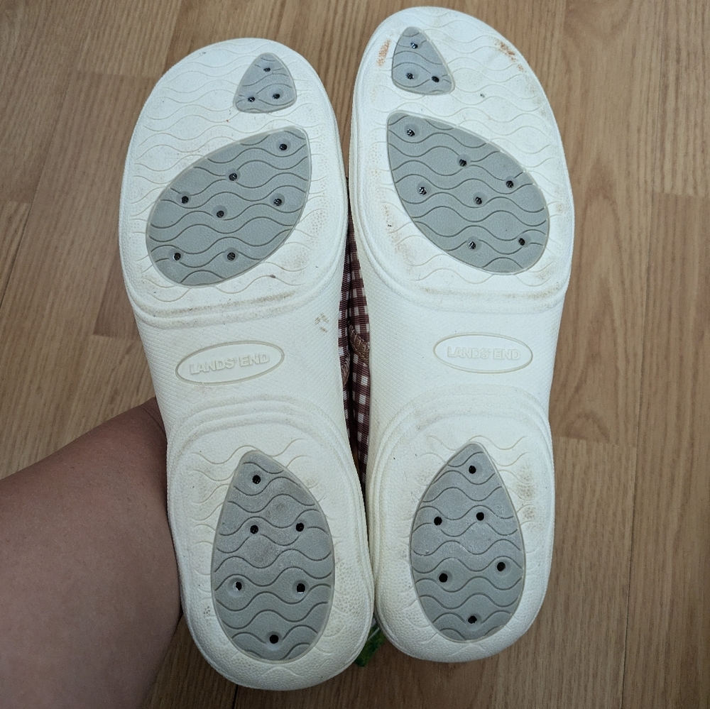 🆕 Land's End Women's Checkered Tan Brown White Flats Shoes Size 10 - Picture 9 of 16